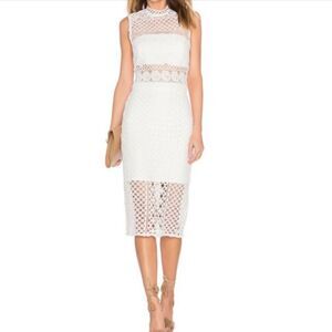 Bardot ‘Calista’ Off-White Lace Overlay‎ Two Piece Crop Top Pencil Skirt 6 NWT